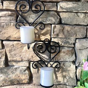 NWT Pair Black Heart Candle Sconces + White Candles